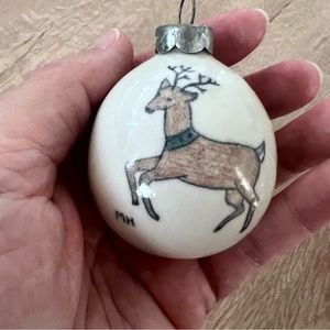 RARE Handmade Hand Painted Ceramic‎ Ornament - Deer Signed By MH